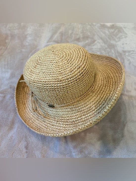 Scala Woven Raffia Hat in Natural Tan with tie. main image 4